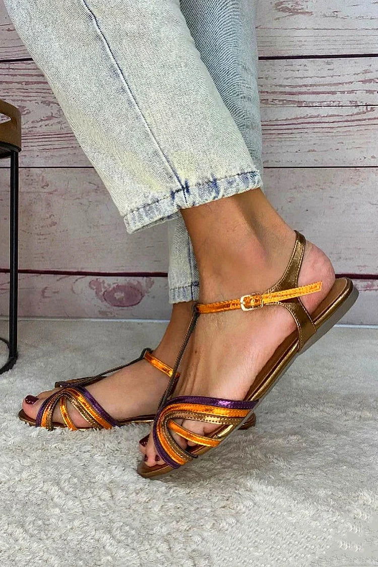 Tola – Sandalias doradas con hebilla y tira de color