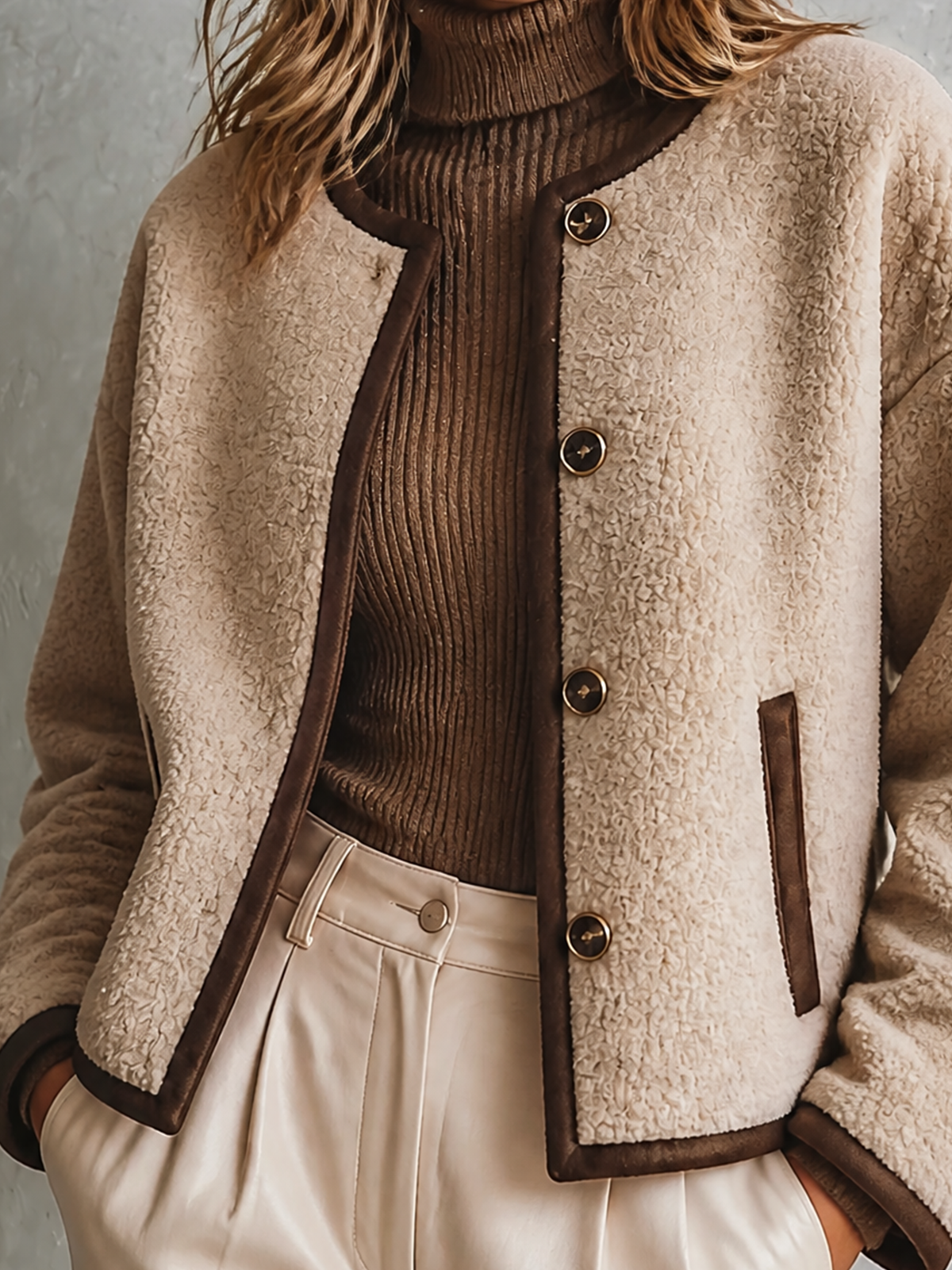 ElevenOra | Campera beige avena con ribetes en contraste