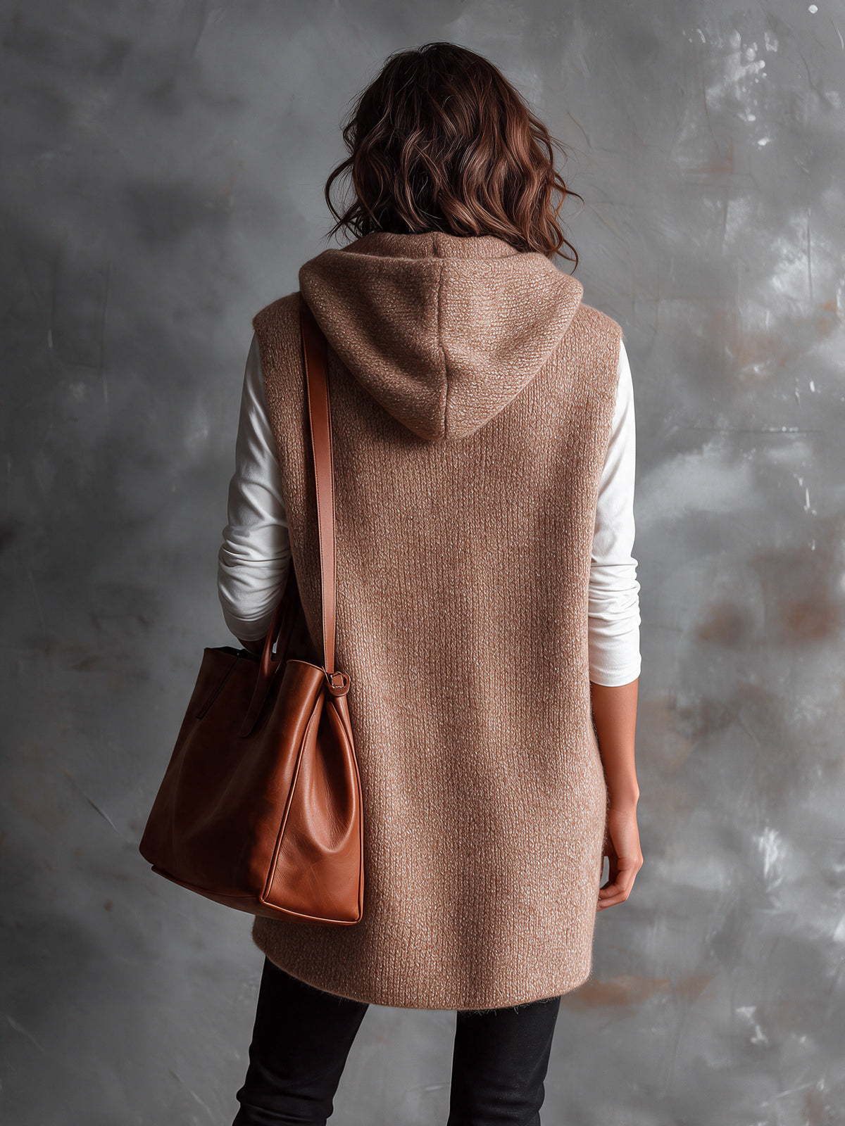 ElevenOra | Chaleco tejido camel con capucha y botones de madera