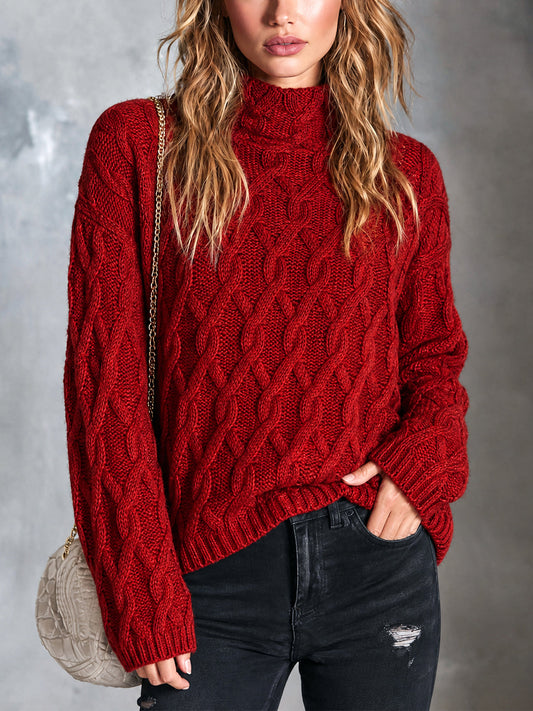 ElevenOra | Sweater tejido rojo con trenzas y cuello mock