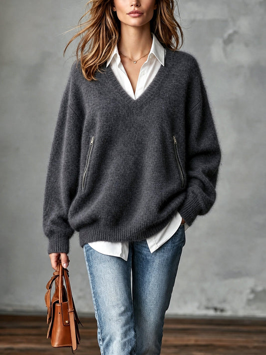 ElevenOra | Sweater tejido gris de mezcla de mohair con bolsillos