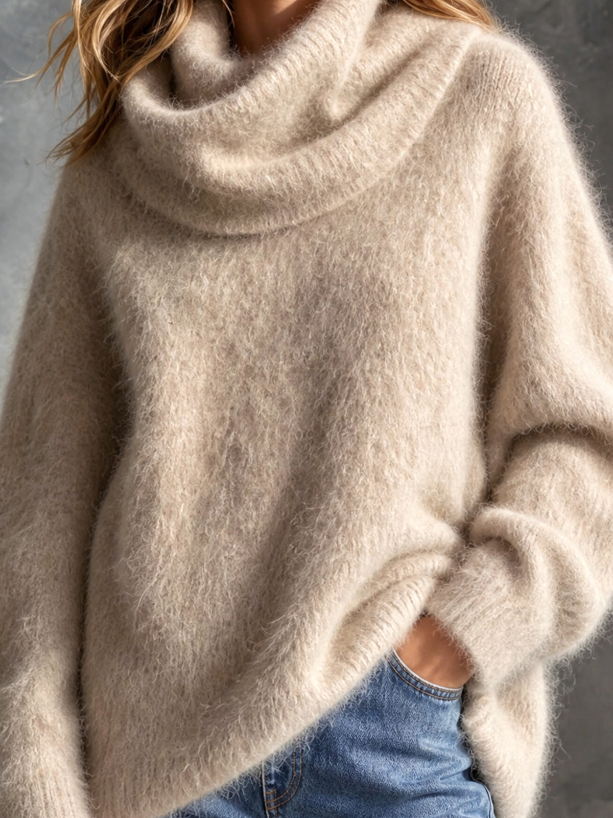 ElevenOra | Sweater de mohair avena oversize con cuello drapeado