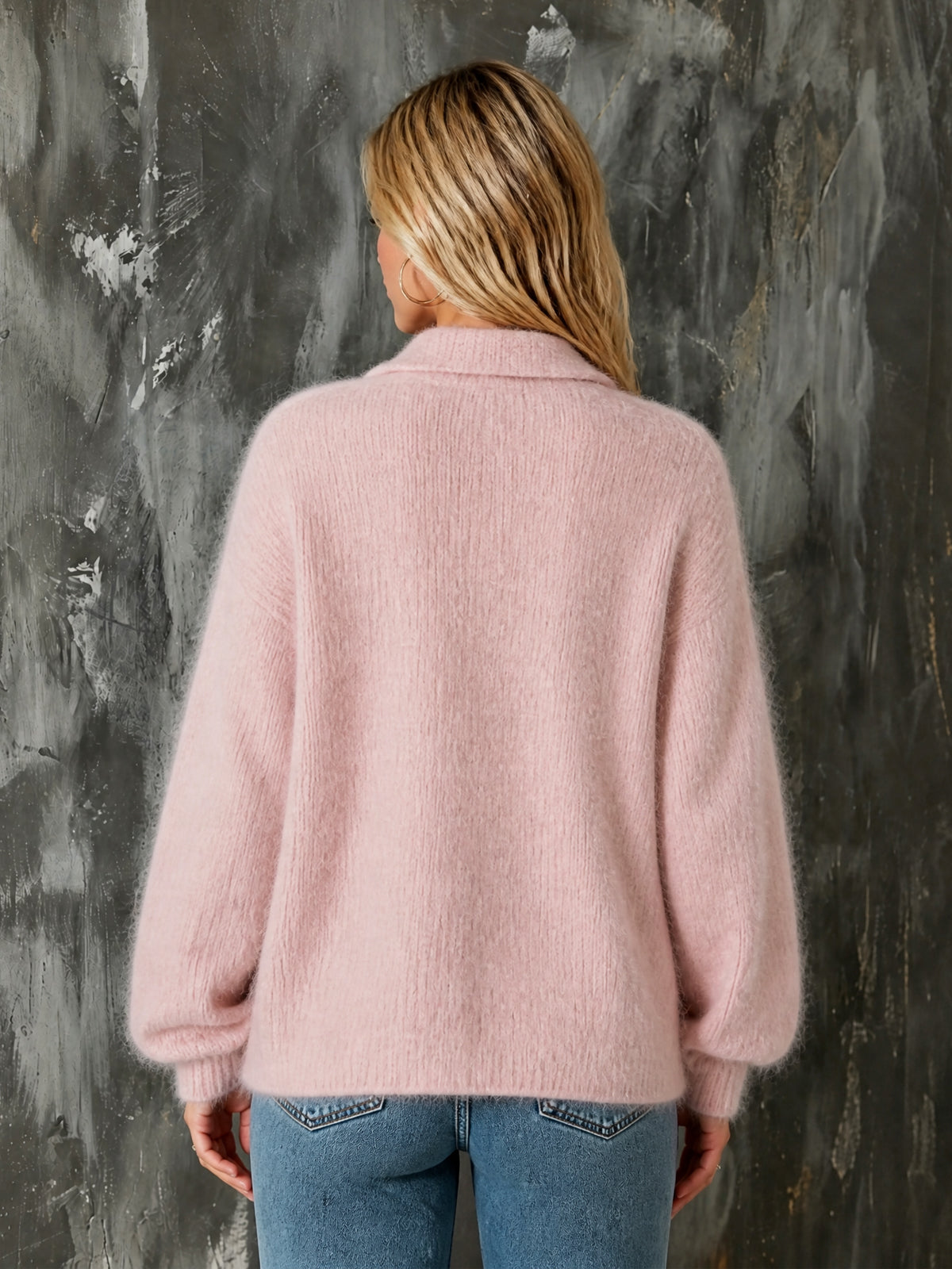 ElevenOra | Cárdigan de mohair rosa con solapa y bolsillos