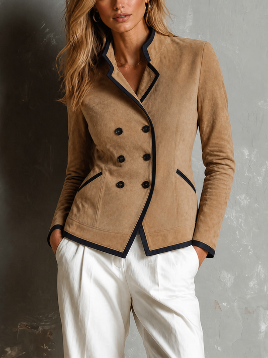 ElevenOra | Campera camel de gamuza sintética con doble botonadura