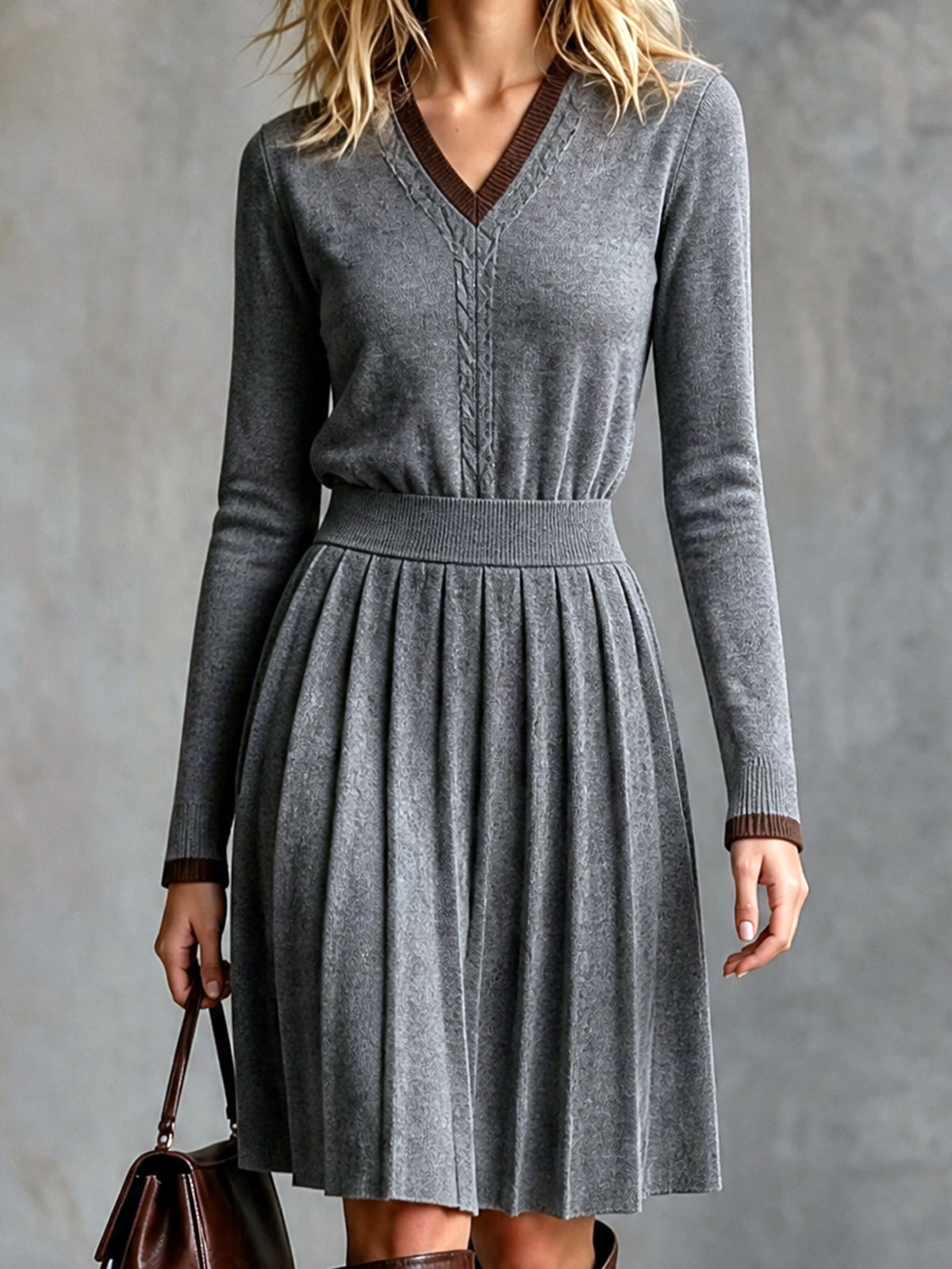 Sweater tejido marrón | escote en V y mangas largas