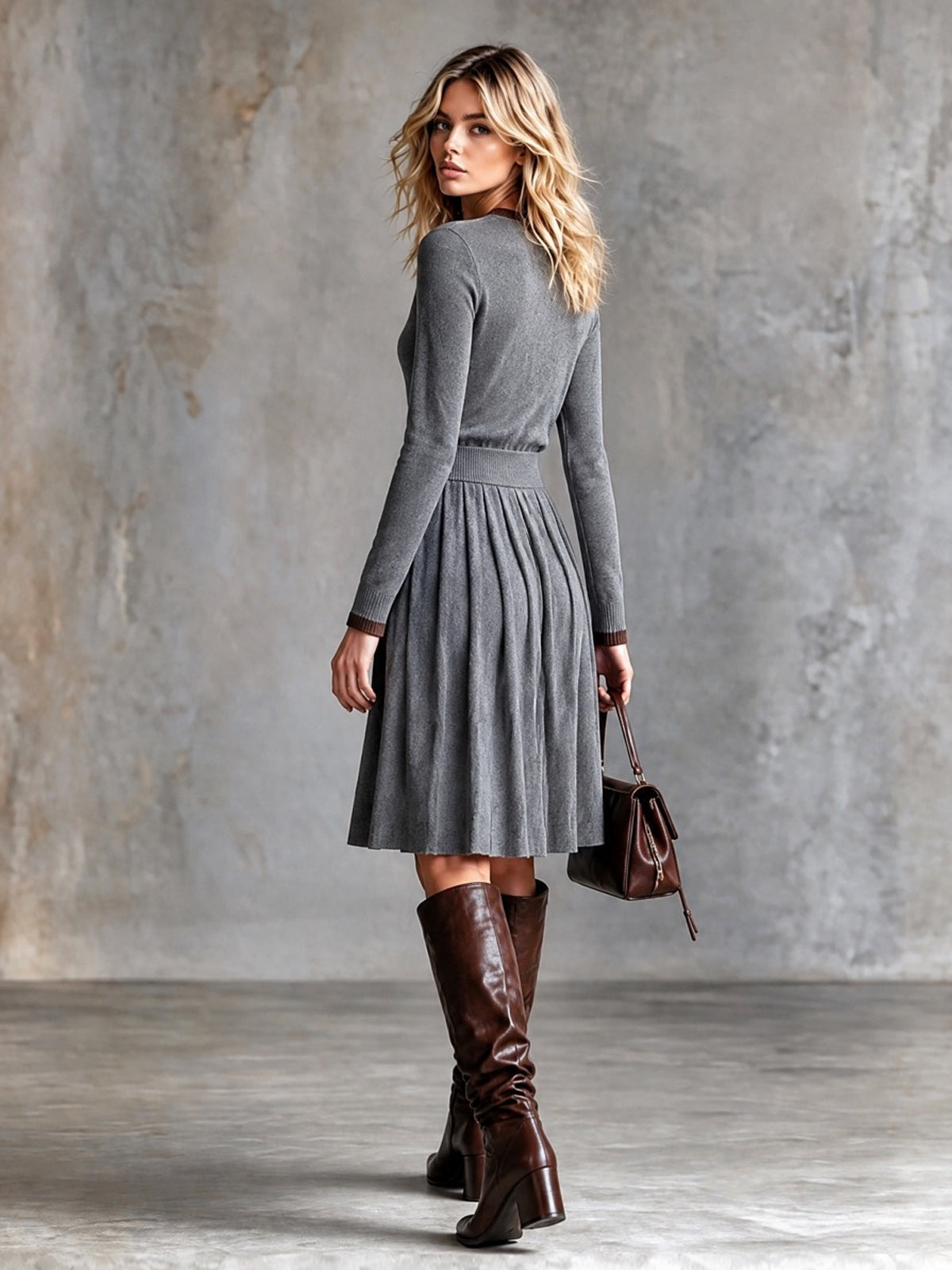 Sweater tejido marrón | escote en V y mangas largas