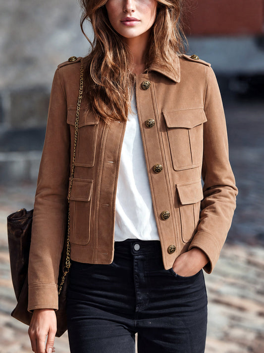 Chic Casual – Campera camel de ecogamuza estilo militar