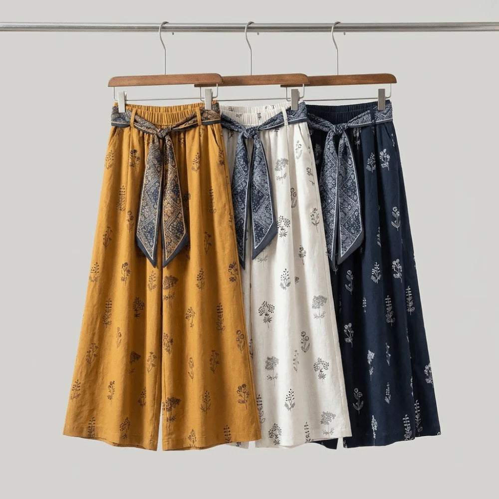 Meadow | Pantalón palazzo fluido con estampado botánico