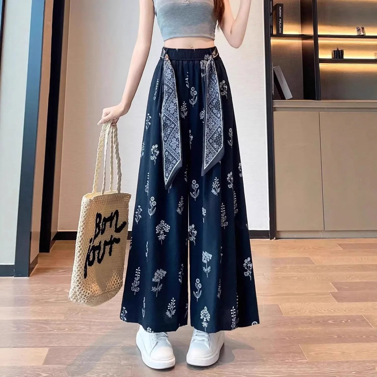 Meadow | Pantalón palazzo fluido con estampado botánico