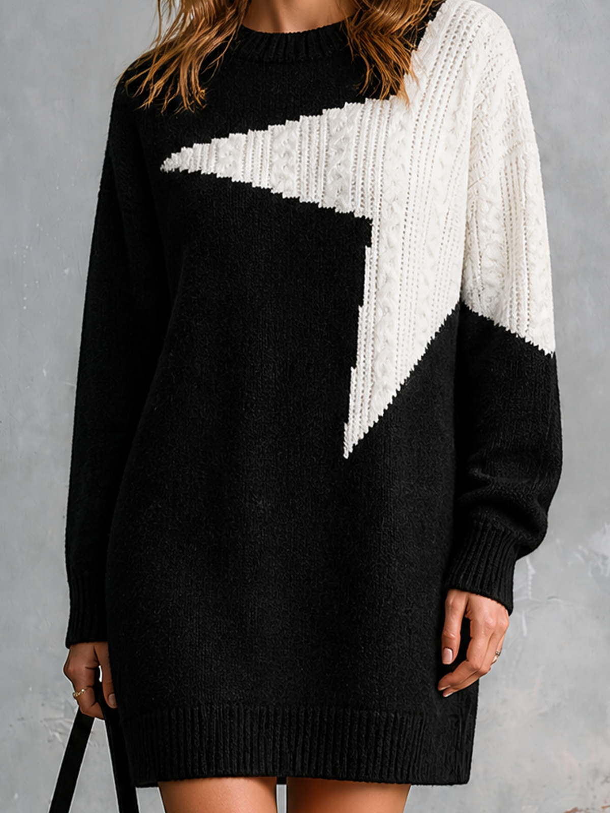 ElevenOra | Vestido mini tejido blanco y negro con jacquard de estrellas