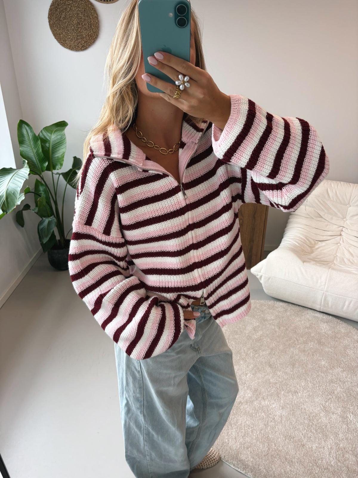 Nordic Wrap | Cárdigan con cierre – Rosa y blanco